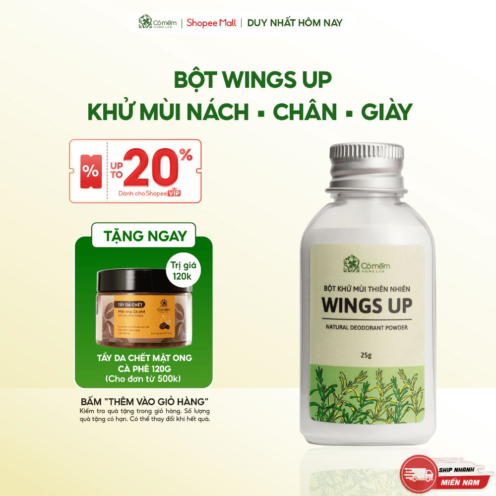 Bột Khử Mùi Wings Up Khử Mùi Hôi Chân Hôi Nách Giảm Tiết Mồ Hôi Hôi Cỏ Mềm 25g
