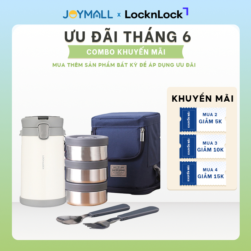 Bộ hộp cơm giữ nhiệt LocknLock 2L LHC8039 có túi, Hàng chính hãng, kèm muỗng nĩa gấp gọn - JoyMall
