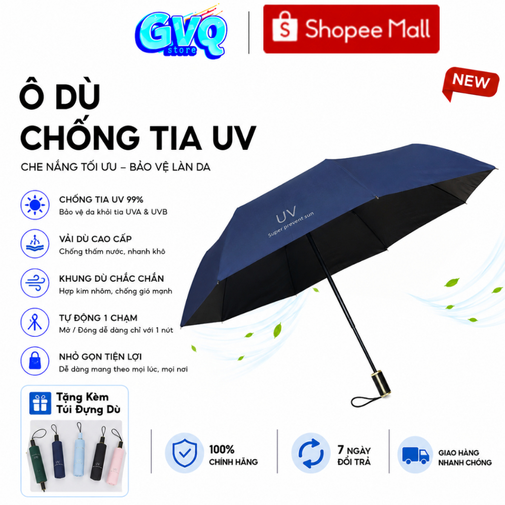 Ô Dù GVQ Store 8 Nan Và 10 Nan Che Mưa Đi Nắng Gấp Gọn Chống Tia UV Cực Tốt