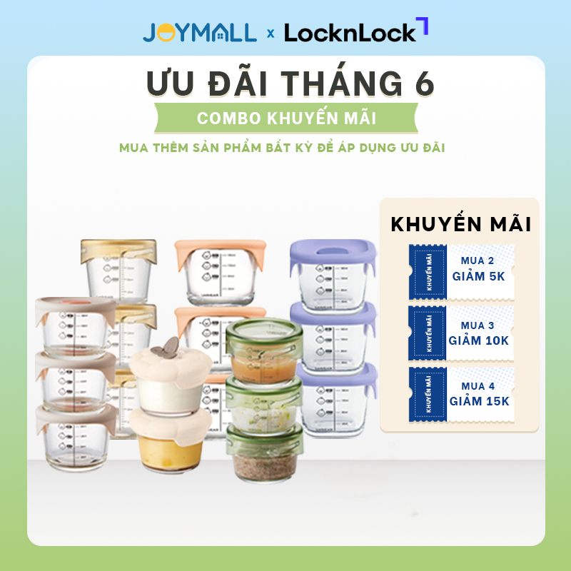 Hộp thủy tinh đựng thức ăn dặm cho bé LocknLock LLG508S3 - Hàng chính hãng, có nắp đậy, vạch chia - JoyMall