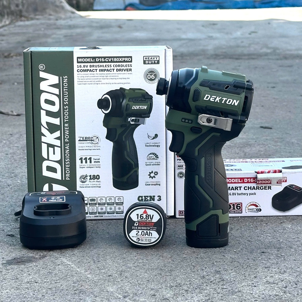 Máy Chuyên Vít Búa Dekton D16-CV180XPRO 16.8V  Lực Siết 180Nm, 3 Cấp Tốc Độ, Không Chổi Than Nhỏ Gọn