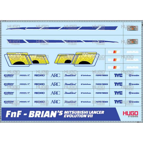 Hugo Studios Decal trượt nước Fast And Furious Brian - Mitsubishi Lancer Evolution VII tỉ lệ 1/64 ch