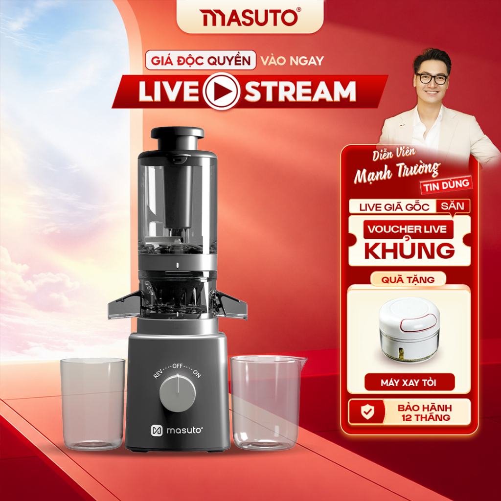 Máy Ép Chậm Masuto MSJuice 600ml Trắng Sữa - Ép Cần Tây, Cà Rốt Detox, Làm Kem