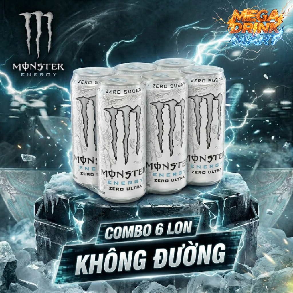 [ 6 Lon ] Nước Tăng Lực MONSTER ZERO SUGAR Không Đường Lon 355ml Các Vị | Mega Drink Mart