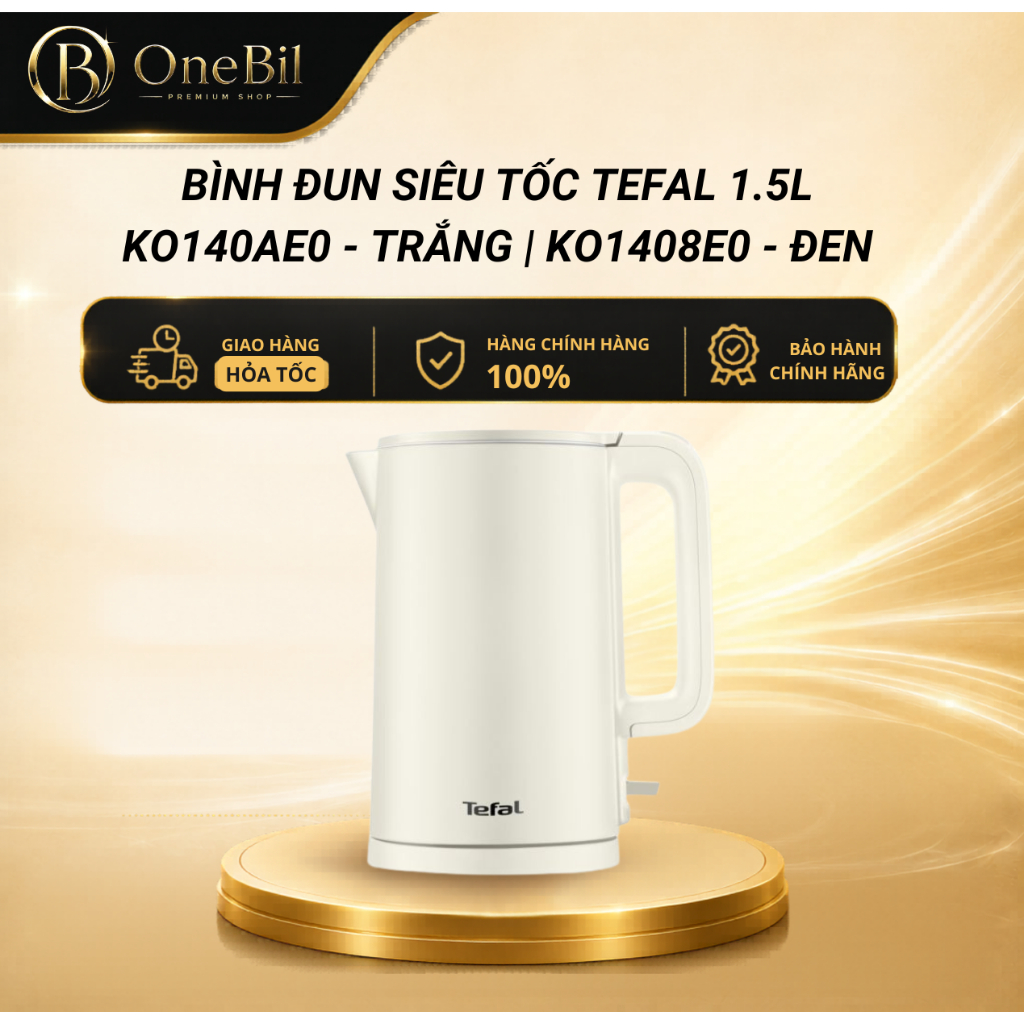 Bình đun siêu tốc Tefal 1.5L KO140AE0 - Trắng | KO1408E0 - Đen - 1500W - Bảo Hành 24 Tháng