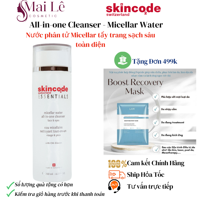 Skincode All-in-one Cleanser - Micellar Water - Nước phân tử Micellar tẩy trang sạch sâu toàn diện -