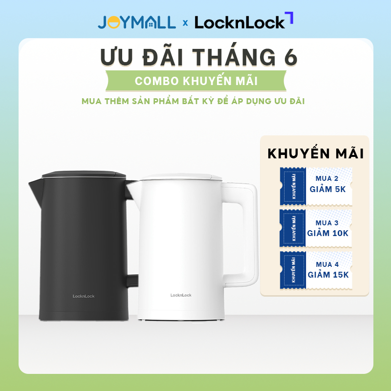 Ấm Đun Siêu Tốc LocknLock Electric Kettle 1.7L EJK226 2200W, Hiện Nhiệt Độ, Giữ Ấm - JoyMall