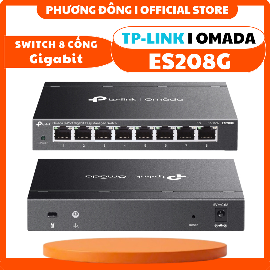 SWITCH 8 CỔNG TP-LINK OMADA ES208G 1 GIGABIT - 8 cổng RJ45 10/100/1000Mbps, VẬN HÀNH ÊM, NHỎ GỌN DỄ 