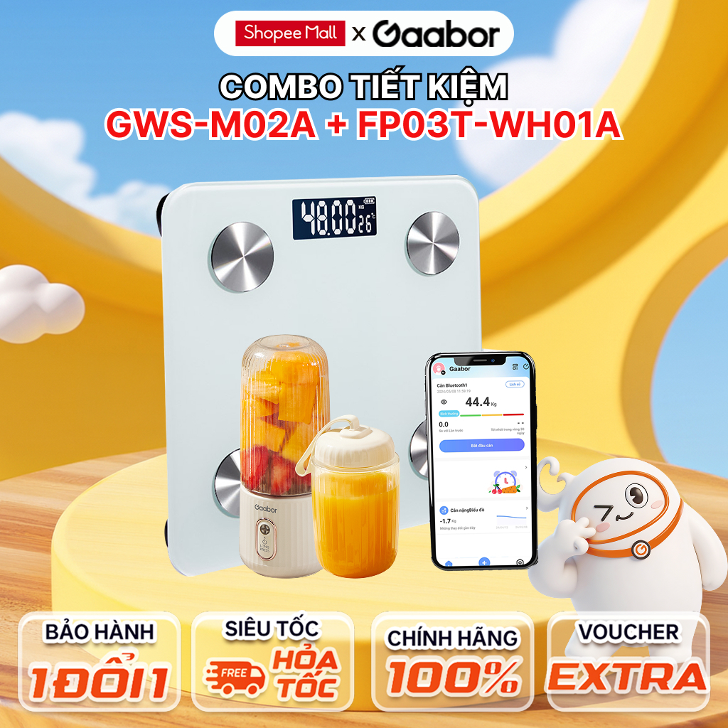 Combo Gaabor 279 Cân sức khỏe điện tử thông minh GWS-M02A và máy xay sinh tố cầm tay FP03T-WH01A