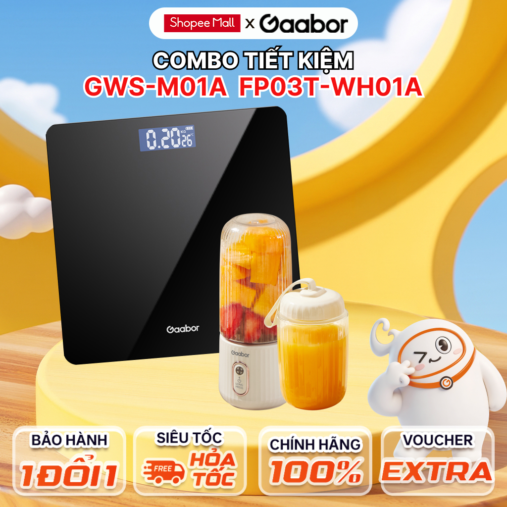 Combo Gaabor Cân sức khỏe điện tử thông minh GWS-M01A và máy xay sinh tố cầm tay FP03T-WH01A