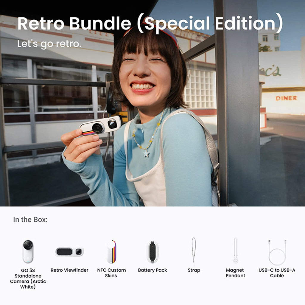 Camera Hành Trình Mini 4K Insta360 GO 3S Retro Bundle Chống Nước Gắn Từ Tính, Nhỏ Gọn | BigBuy360 - bigbuy360.vn