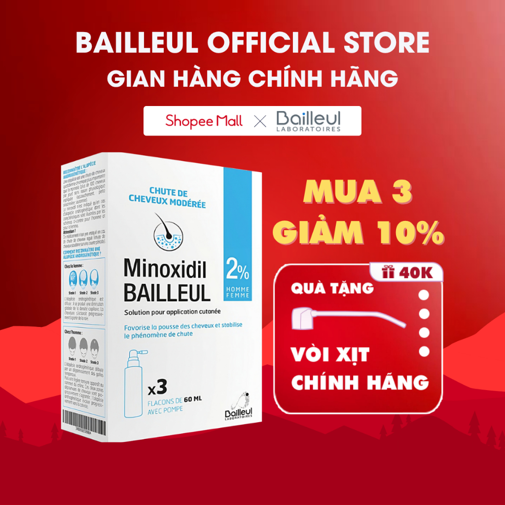 Xịt Mọc Tóc Minoxidil 2% Giải Pháp Chăm Sóc Tóc Chính Hãng Pháp, Nuôi Dưỡng Nang Tóc, Hạn Chế Rụng, Tóc Dày Hơn