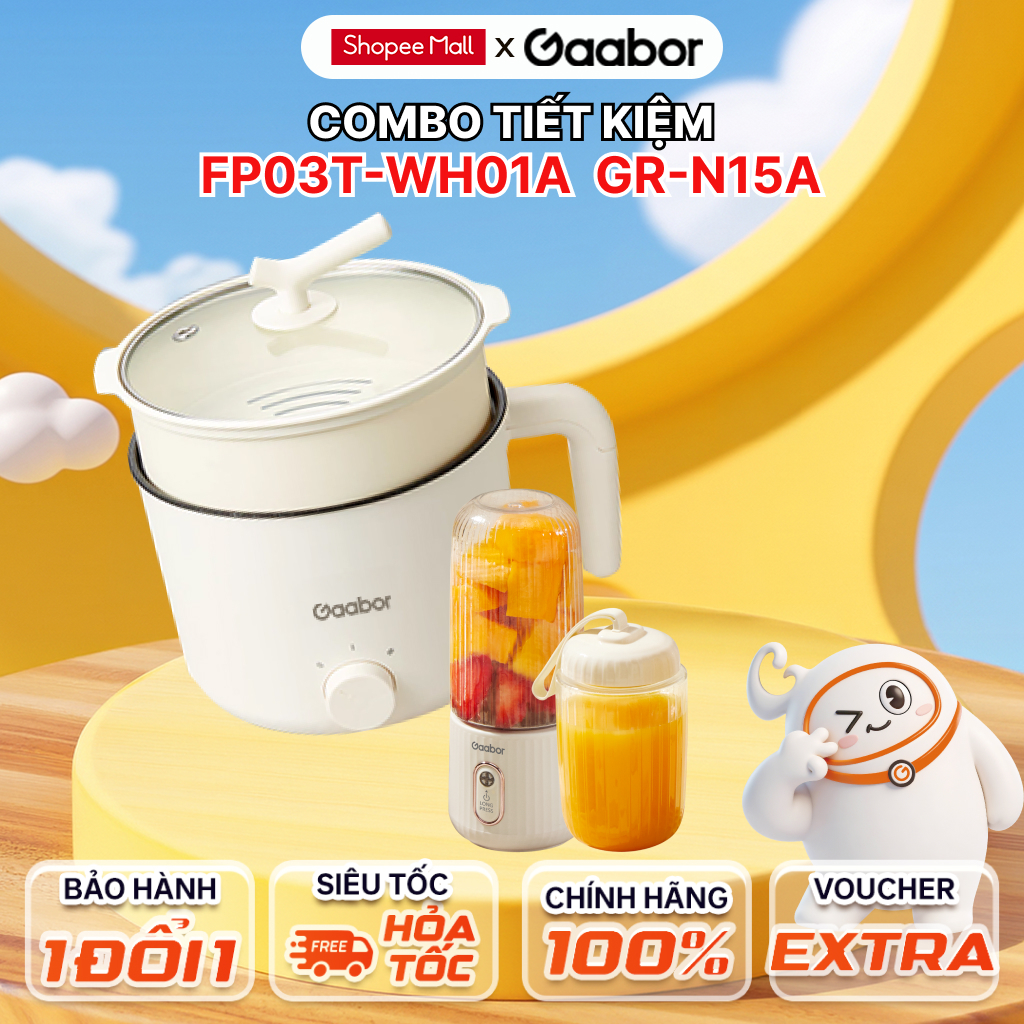 Combo Gaabor 36 máy xay sinh tố cầm tay FP03T-WH01A và nồi điện đa năng 1.5L GR-N15A