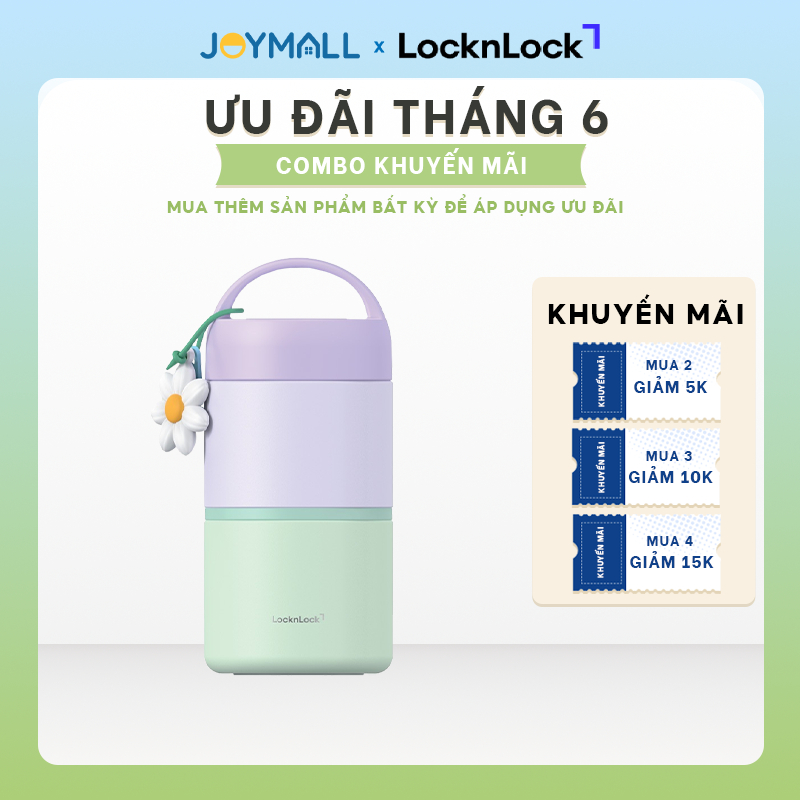 Hộp Cơm Giữ Nhiệt 2 Ngăn LocknLock LHC8055VOL 850ml, Hàng Chính Hãng, Kèm Muỗng - JoyMall