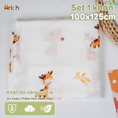 Khăn đa năng hoạ tiết mới Arich vải sợi tre cho bé kích thước 100x125cm