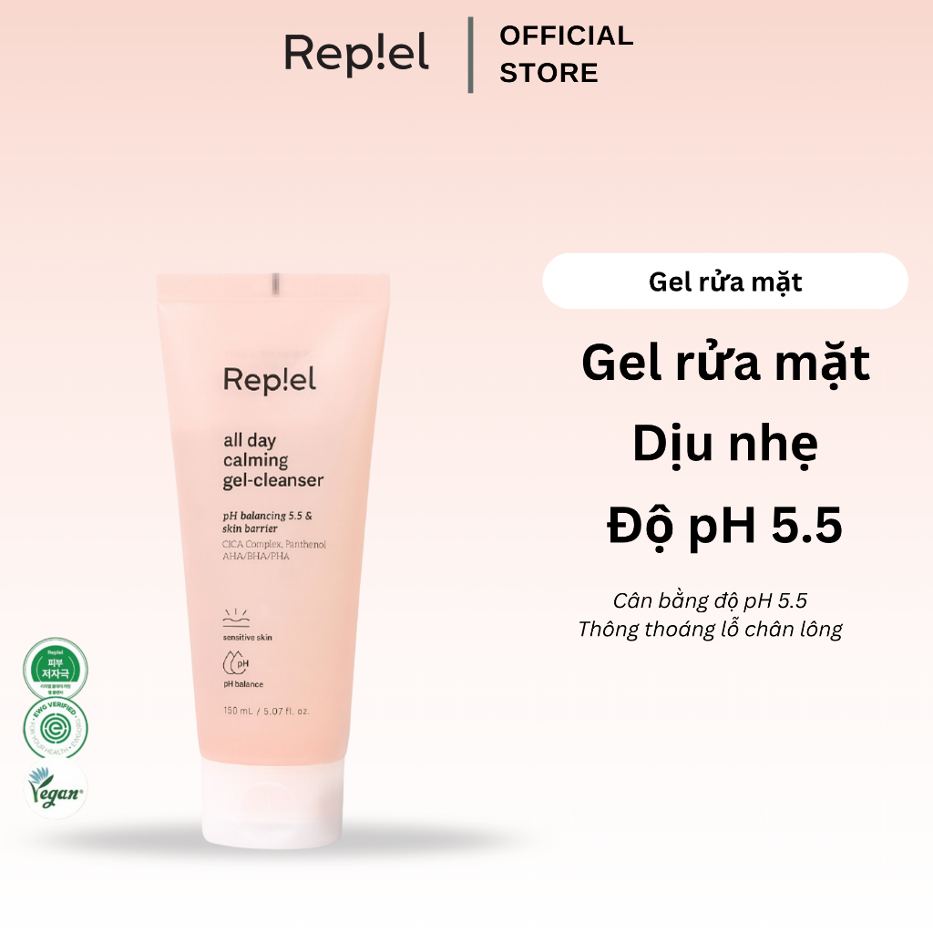 Gel rửa mặt dịu nhẹ, lành tính cho da nhạy cảm ALL DAY CALMING GEL-CLEANSER 150ml REPIEL