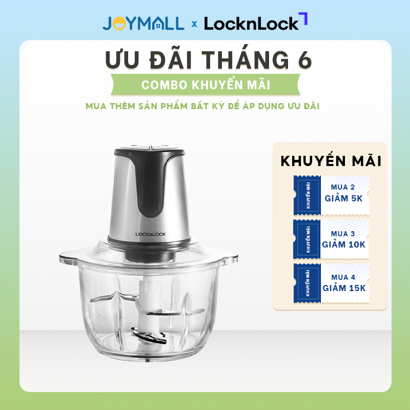 Máy xay thịt LocknLock EJM171 2 lít 300W - Hàng chính hãng, 4 lưỡi dao, cối thủy tinh - JoyMall