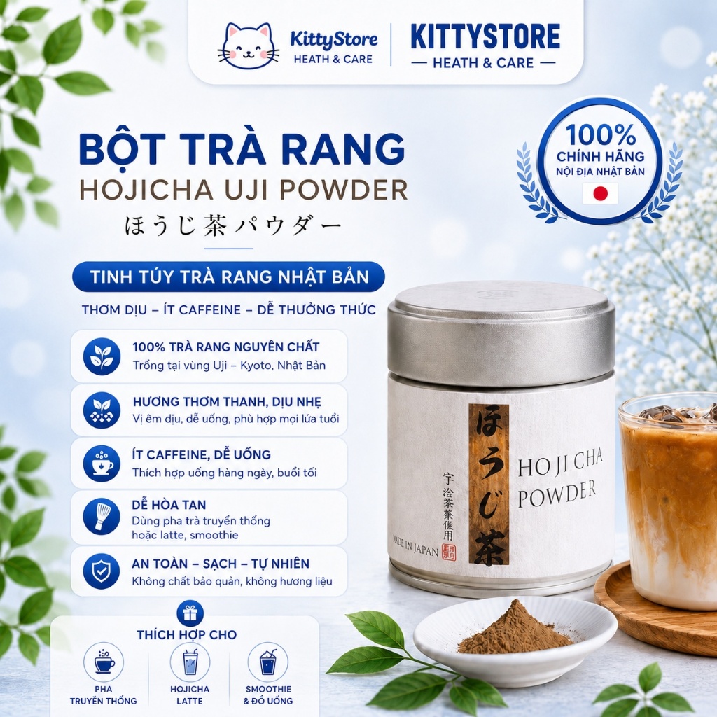 Bột Trà Rang Hojicha Uji Powder Hãng Ujiseichaen Uji Kyoto Nhật Bản Hũ 40g