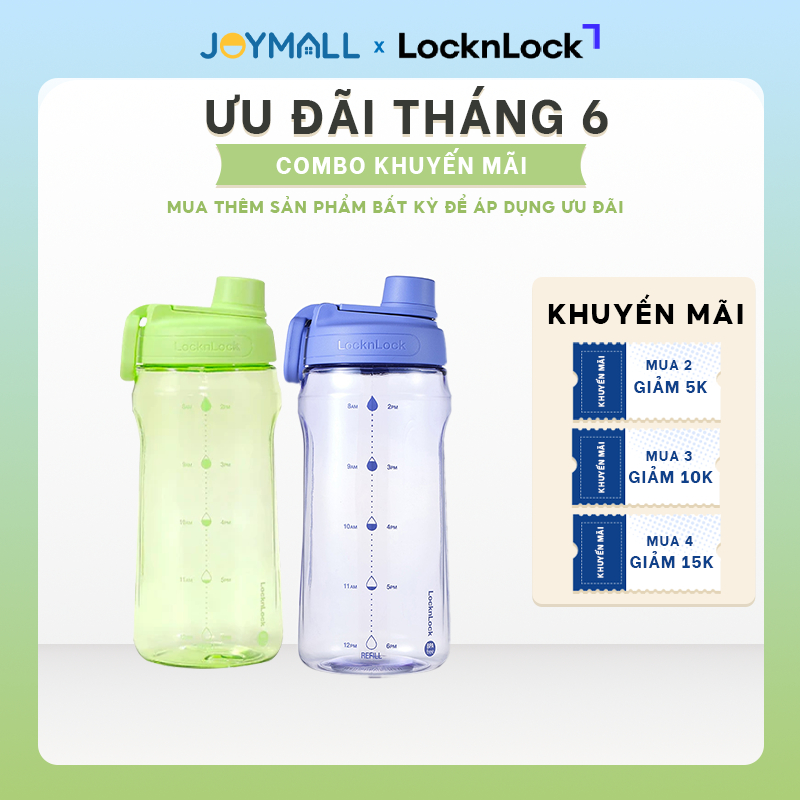 Bình nước nhựa LocknLock Active Large Bottle HAP941 1.5L, Hàng chính hãng, tay cầm gấp gọn - JoyMall