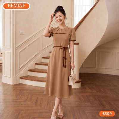 Đầm thiết kế BEMINE cổ tròn phối dây eo hoa dáng chữ A phù hợp đi làm-B599