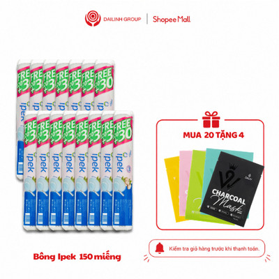 [Tặng 3 mặt nạ] Combo 15 gói bông tẩy trang Ipek Thổ Nhĩ Kỳ 150 miếng (15 gói x 150 miếng)