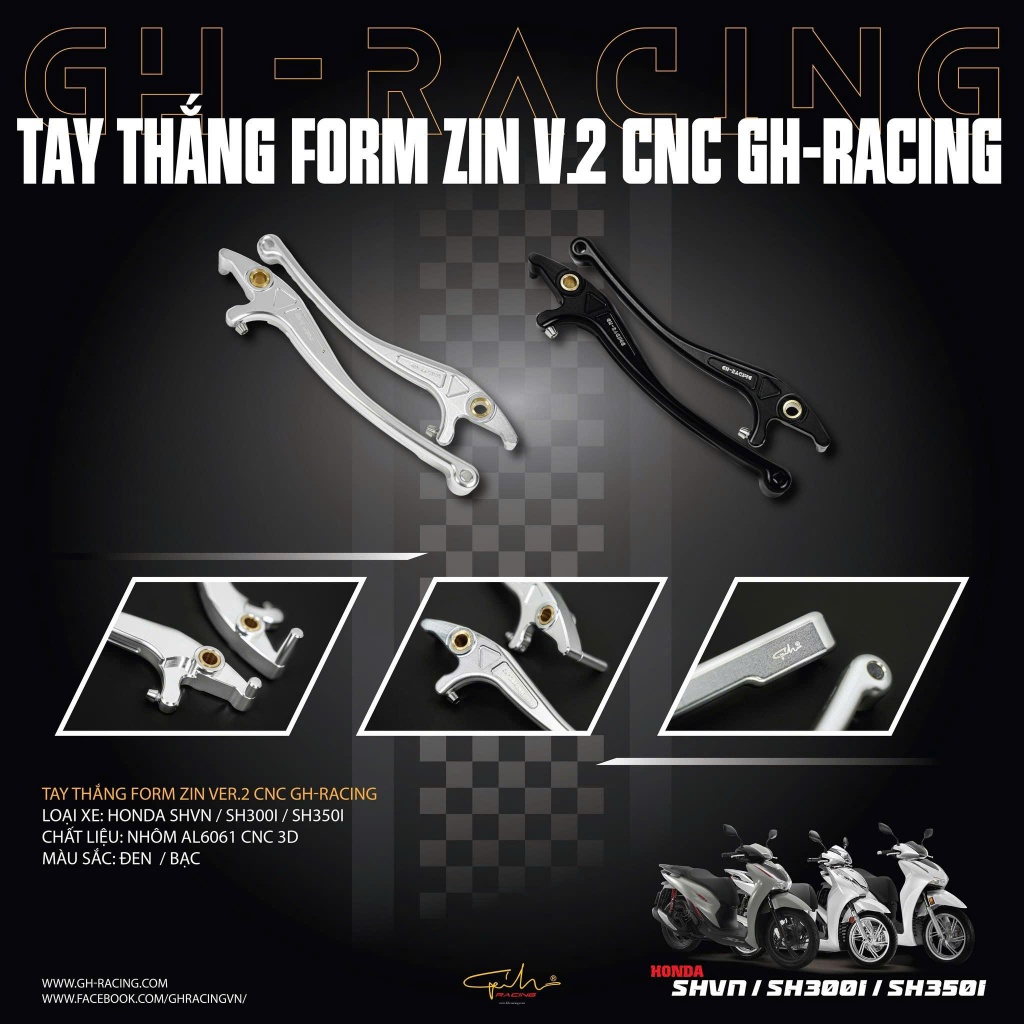 Tay thắng GH-Racing CNC V1, V2 cho Honda SH 2 thắng đĩa SH 125/150i, SH300i, SH350i,