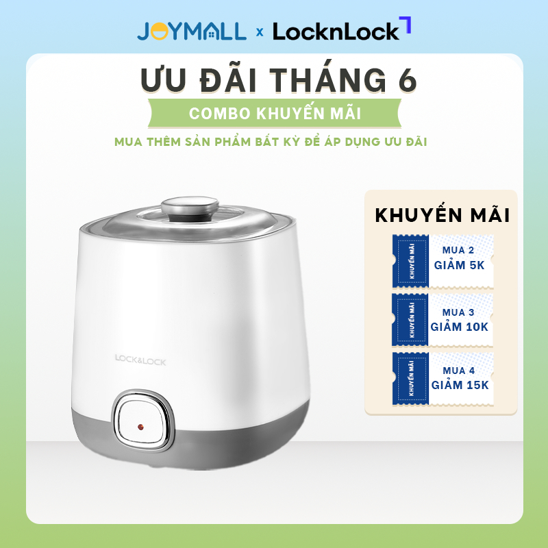 Máy làm sữa chua LocknLock EJY110SLV 1lít- Hàng chính hãng nắp trong suốt dễ quan sát  - JoyMall