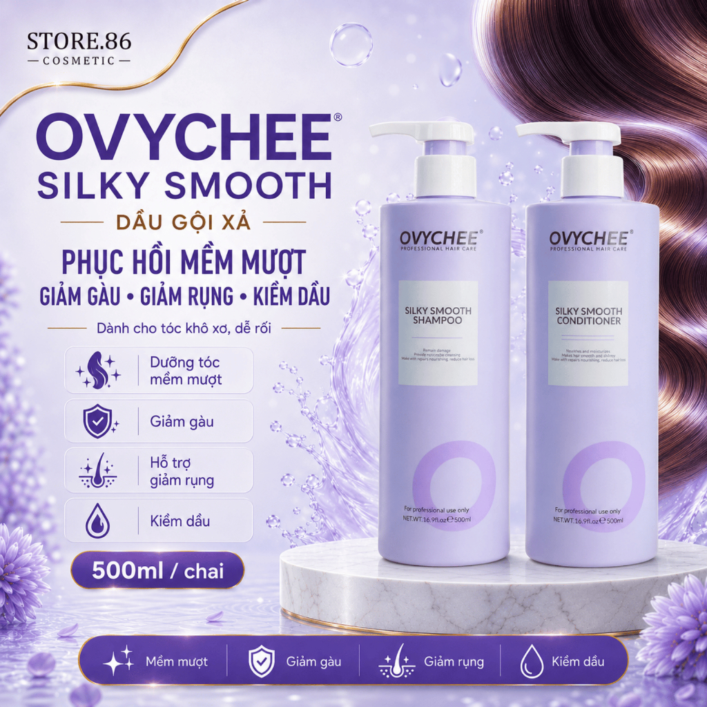 Cặp Dầu Gội Dầu Xả Ovychee Silky Smooth Shampoo 500ml Hỗ Trợ Dưỡng Ẩm, Giảm Rụng Tóc, Giảm Dầu Bết
