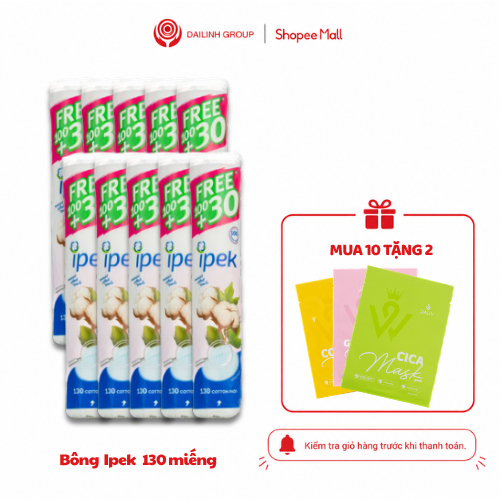 [Tặng 2 mặt nạ] Combo 10 bông tẩy trang Ipek 130 miếng cotton 100% tự nhiên Thổ Nhĩ Kỳ