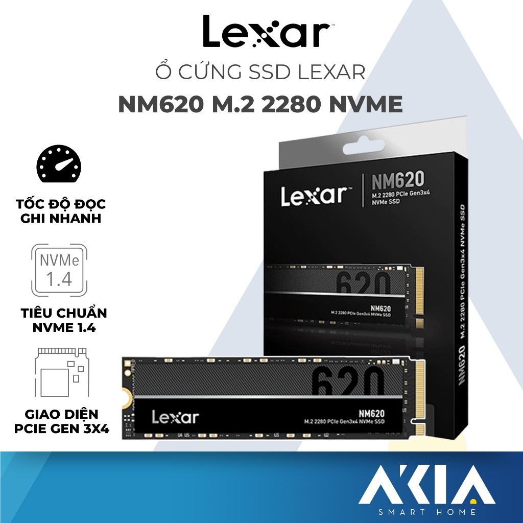 Ổ cứng SSD Lexar NM620 M.2 2280 Gen3x4 NVMe 256GB/ 512GB, Tốc độ đọc 3500Mb/s, BH chính hãng 3 năm