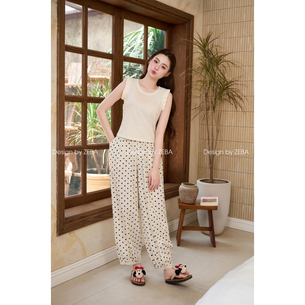 Set đồ nữ ZEBA bộ mặc nhà chấm bi full sang M3390