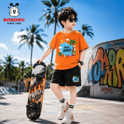 Bộ cộc tay bé trai BOBDOG, quần áo mùa hè chất cotton mềm mát, áo thun quần đùi in hình biển cute cho bé CD-KS530