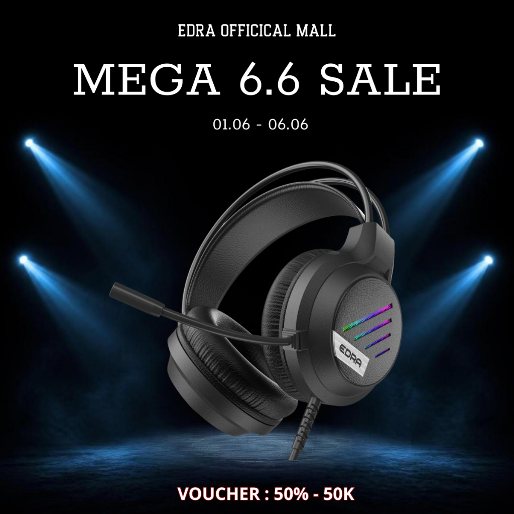 Tai Nghe Chụp Tai GAMING EDRA EH404/ EH406 LED RGB Âm Thanh Vòm 7.1 có Mic Short - Bảo Hành 2 Năm