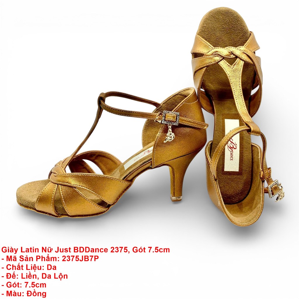 Giày Khiêu Vũ Dancesport Latin Nữ JB 2375, Chất Liệu Da, Gót 7.5cm (2375JB7P) - Đồng Cháy