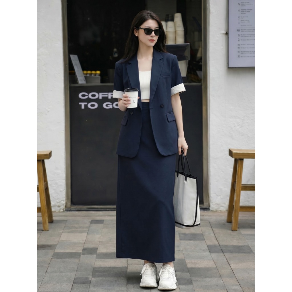 Set thiết kế cao cấp IFY Design Áo blazer form rộng phối chân váy dài suông - SL2774
