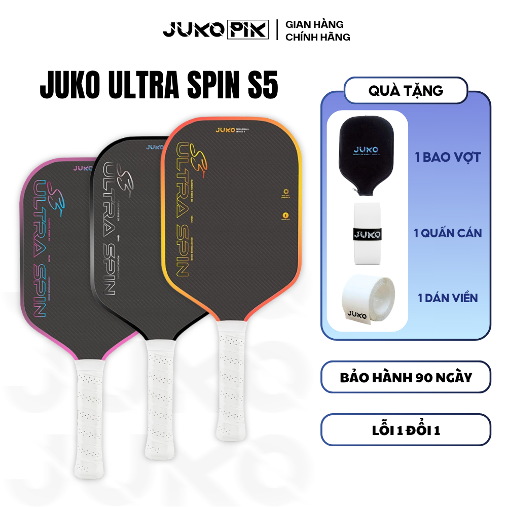 Vợt Pickleball JUKO ULTRA SPIN S5 Mặt Carbon Flex 3K Siêu Nhám, Siêu Nhẹ, 16mm