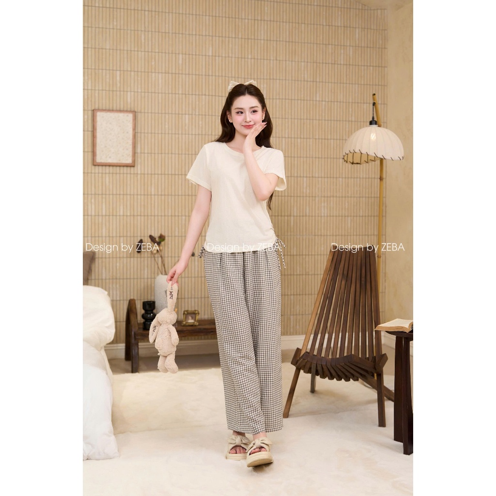 Set đồ nữ ZEBA bộ mặc nhà kẻ Hàn phối sang M3383