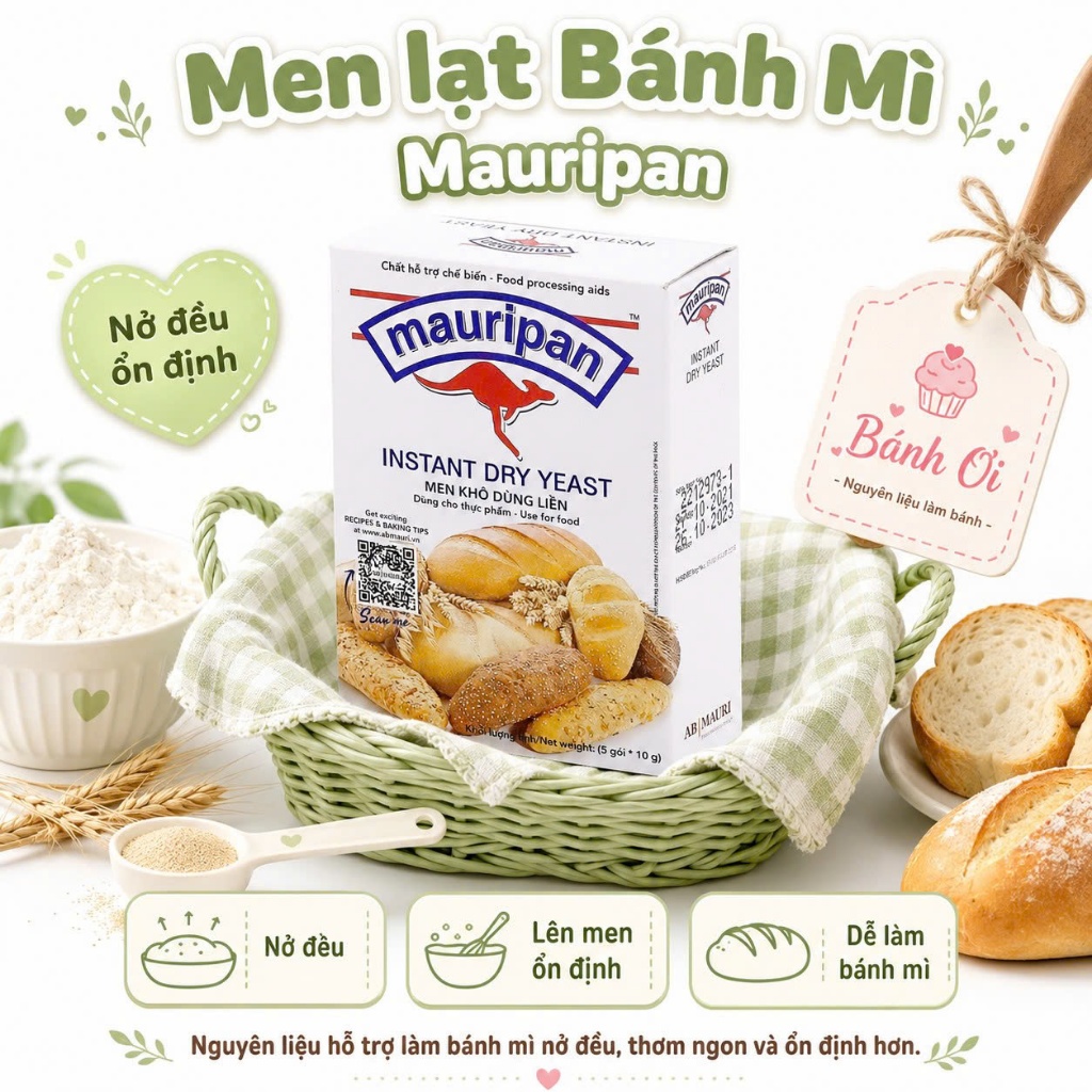 Men nở, men khô Mauripan ( hộp 5 gói 10g) Làm Bánh Mì, Pizza, sandwich
