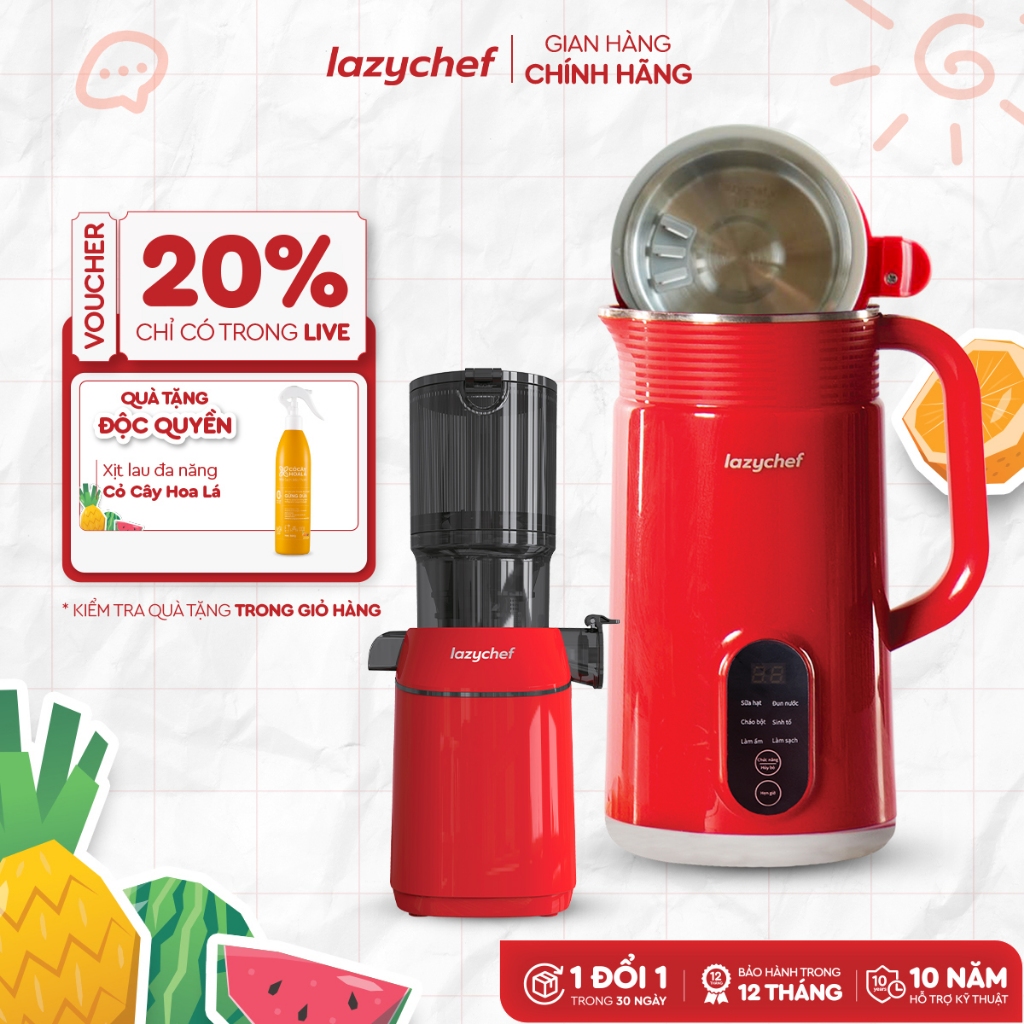[Combo Quốc Dân] Máy Làm Sữa Hạt 5in1 Lazychef và Máy Ép Chậm Nguyên Quả 3S Lazychef Dòng Premium