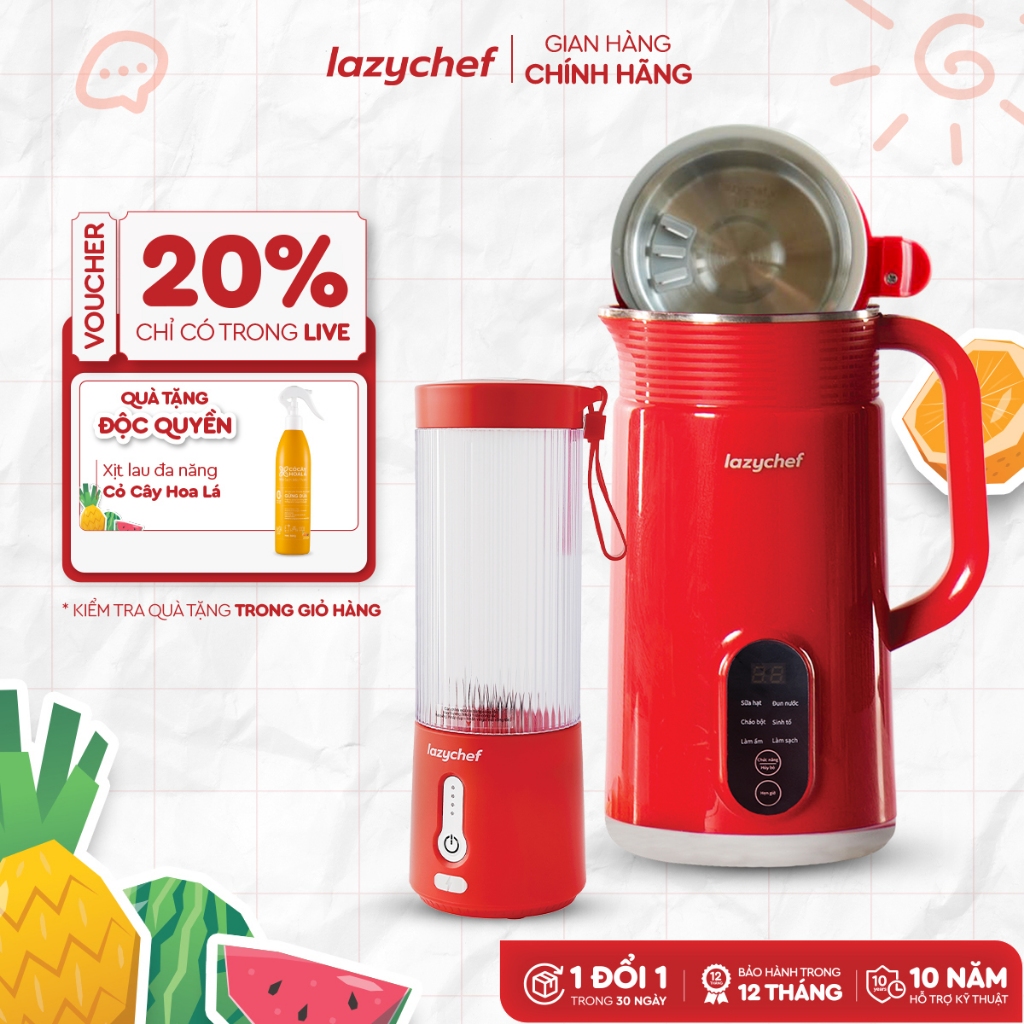 [Combo Yêu Đời] Máy xay nấu đa năng 5in1 inox Lazychef + Máy xay Bỏ túi 3in1 Lazychef, Chính Hãng