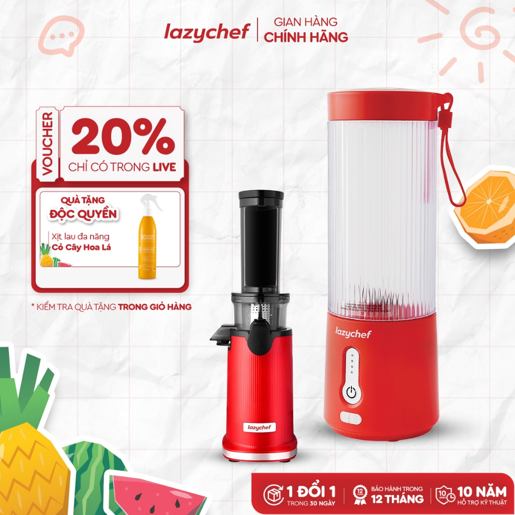 [Combo Thảnh Thơi] Máy ép chậm mini 3S Lazychef và máy xay Sinh Tố cầm tay tích điện 450ml lazychef