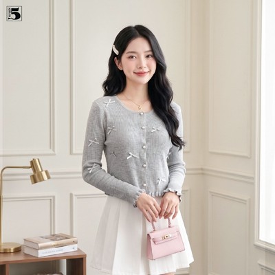 Áo len mỏng nữ dài tay Twentyfive, đính nơ xinh phong cách Hàn Quốc 7170