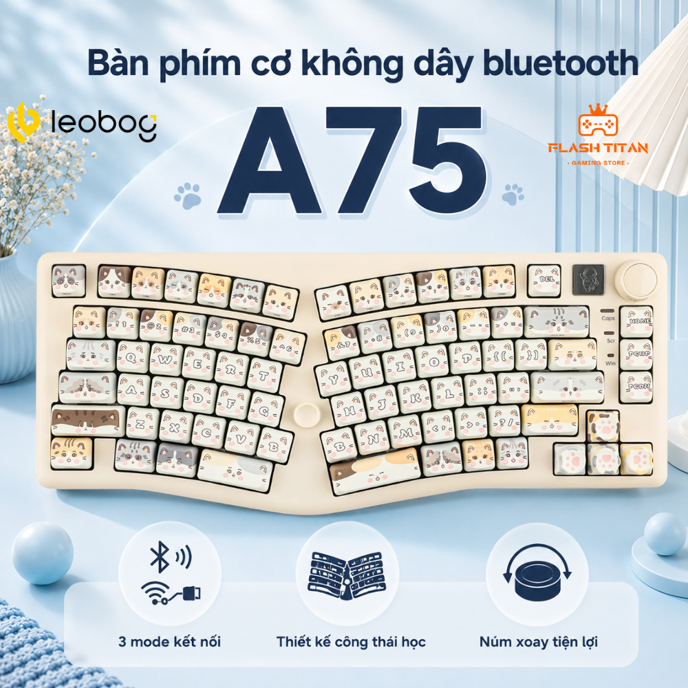 Bàn phím cơ bluetooth LEOBOG A75 ALICE Không Dây 3 chế độ kết nối Thiết kế công thái học Led RGB Mac