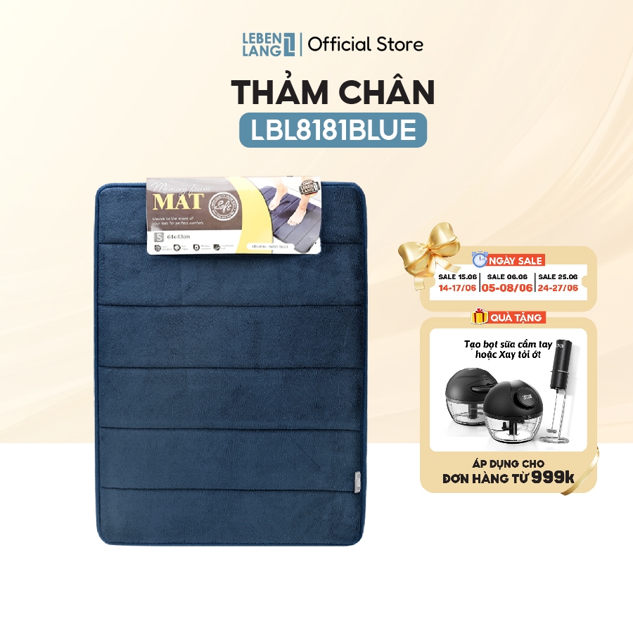 Thảm lau chân Lebenlang LBL8181 thấm hút nước đế cao su chống trơn trượt phòng tắm - hàng chính hãng