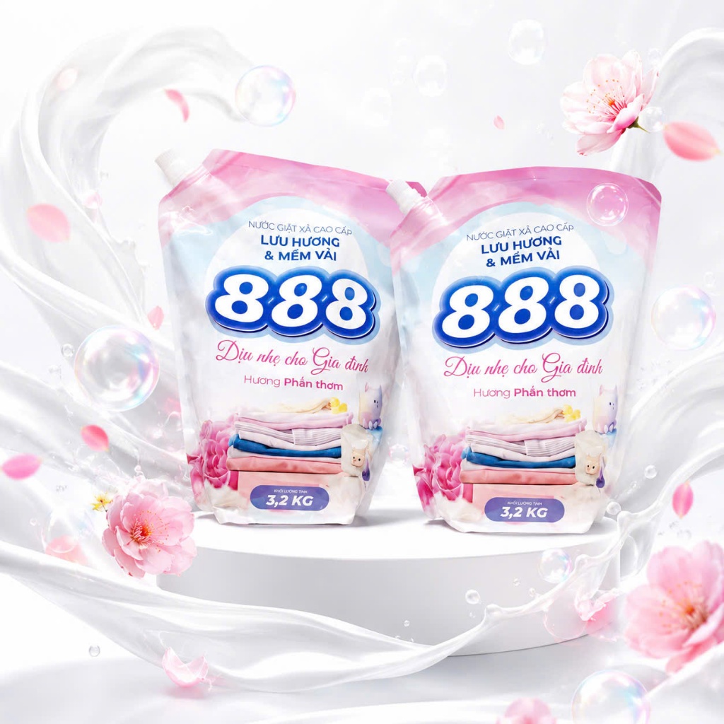 COMBO 2 TÚI / 6KG4 NƯỚC GIẶT XẢ 888 3KG2/1 TÚI - NƯỚC GIẶT XẢ 888  HƯƠNG PHẤN THƠM 1 TÚI 3KG2