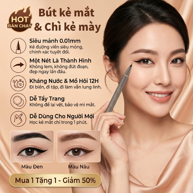 Bút Kẻ Mắt Siêu Mảnh 0.01mm Kẻ Eyeliner Chống Nước Bút Kẻ Eyeliner Mua 1 Tặng 1