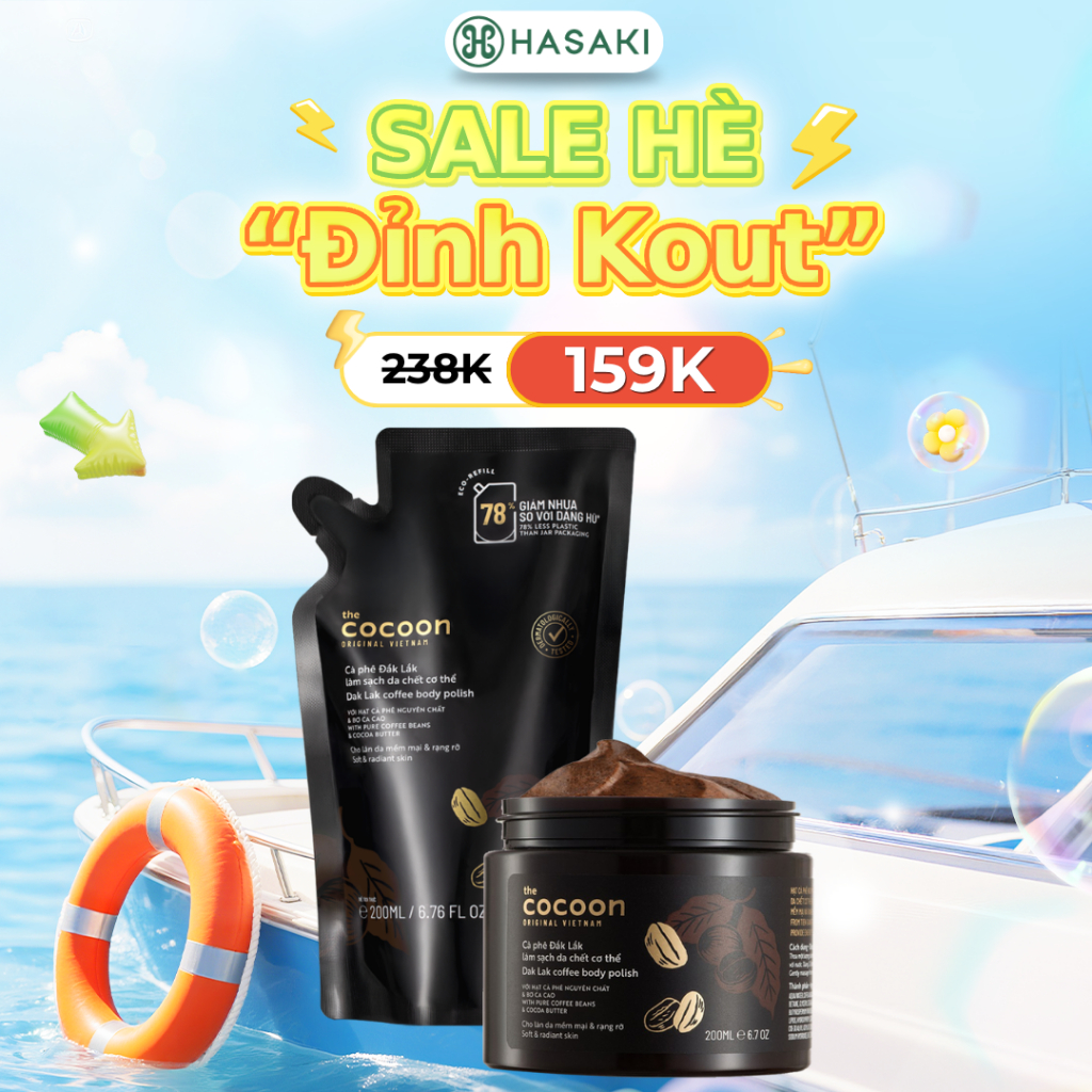 Combo 2 Tẩy Da Chết Toàn Thân Cocoon Cà Phê Đắk Lắk Túi Refill 200ml + Hũ 200ml Hasaki Chính Hãng | BigBuy360 - bigbuy360.vn
