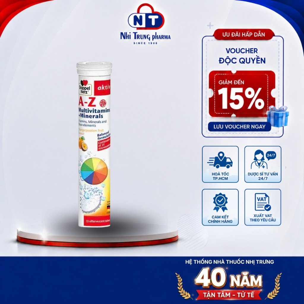 [HỎA TỐC HCM] Doppelherz Aktiv A-Z Fizz Thực Phẩm Bảo Vệ Sức Khỏe Bổ Sung Dưỡng Chất Tuýp Viên Sủi
