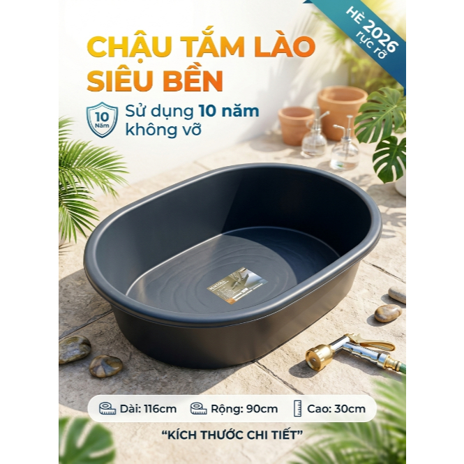 Chậu Tắm Khổng Lồ Siêu Bền, Chậu Tắm Lào Size Đại XXL (Dài 116Cm x Rộng 88Cm X Cao 30Cm) - Hàng VNNK