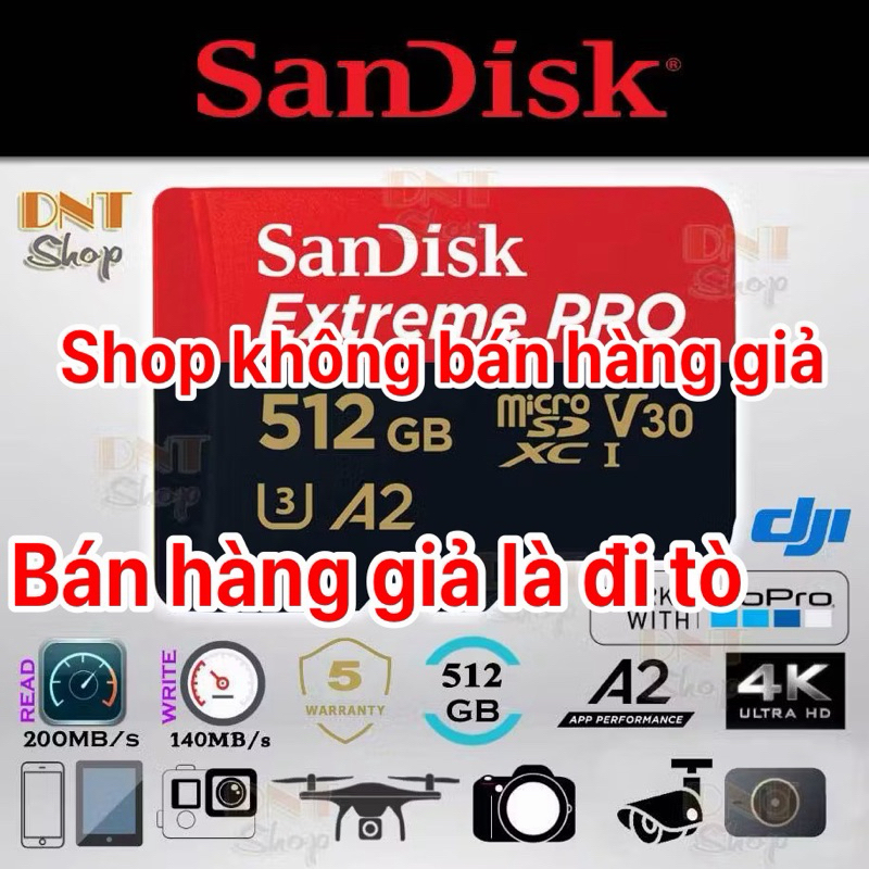 Thẻ nhớ MicroSDXC SanDisk Extreme PRO 512GB A2 V30 U3 Class 10 UHS-I 200MB/s (SDSQXCD-512G-GN6MA)